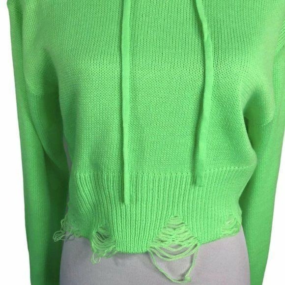 Wild Honey Neon Green Distressed Sweater Hoodie - Picture 9 of 11